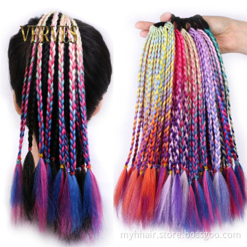 Synthetic Hair Ties Gradient Crochet Braid 12 inch Colorful Hair-Ring Braid Ponytail for Women Braided ombre synthetic ponytails